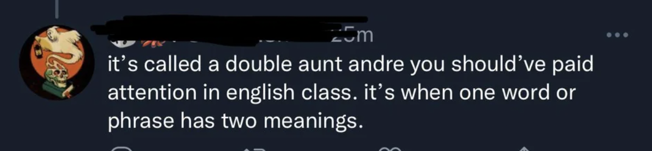 People who were confidently incorrect - it's called a double aunt andre you should've paid attention in english class. it's when one word or phrase has two meanings.