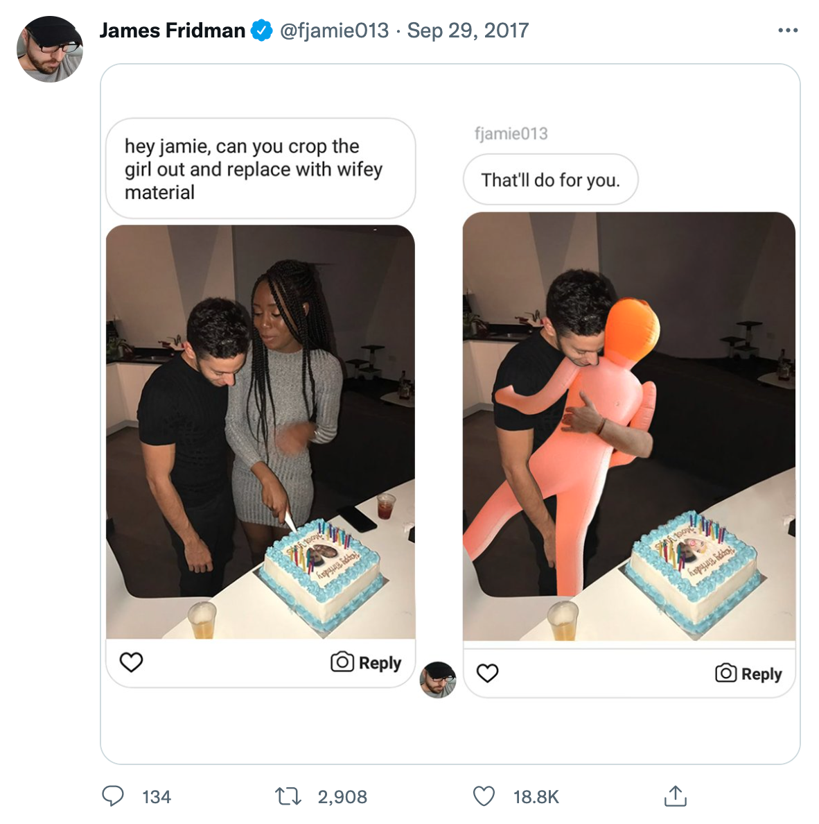 wholesome photoshop edits - shoulder - James Fridman hey jamie, can you crop the girl out and replace with wifey material 134 2000 12,908 fjamie013 That'll do for you.