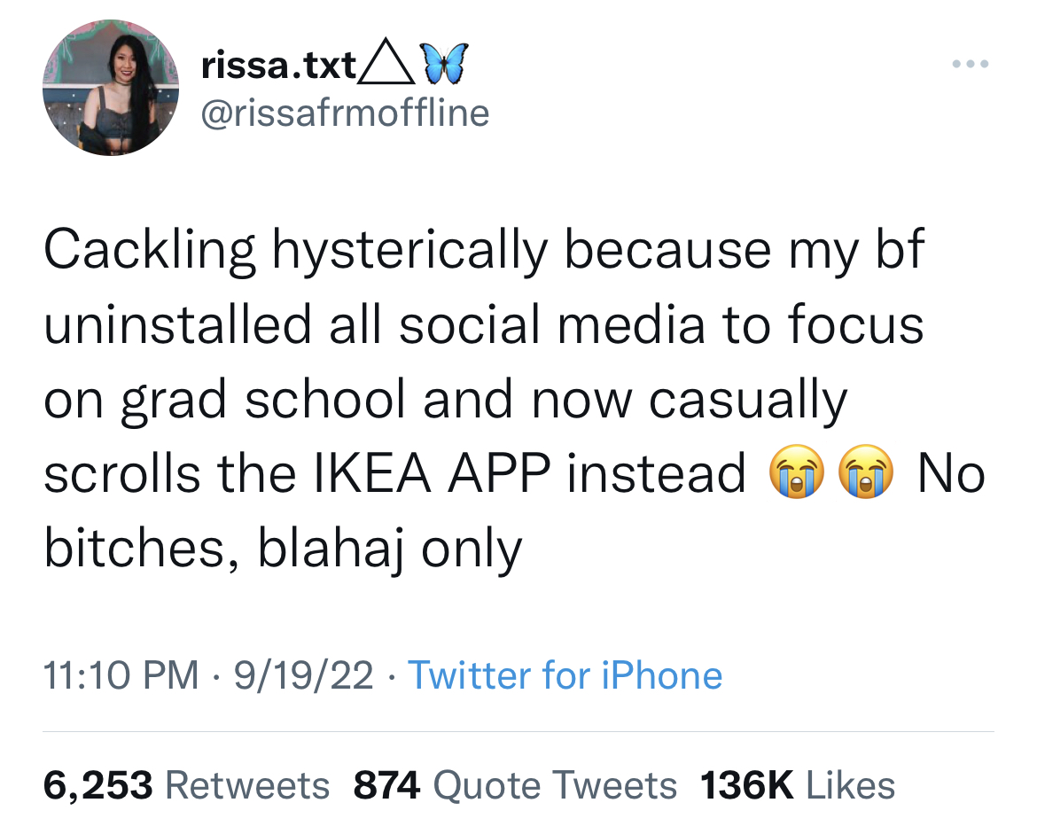 funny and dirty tweets - conor mcgregor vaccine tweet - rissa.txt Cackling hysterically because my bf uninstalled all social media to focus on grad school and now casually scrolls the Ikea App instead bitches, blahaj only 91922 Twitter for iPhone 6,253 87