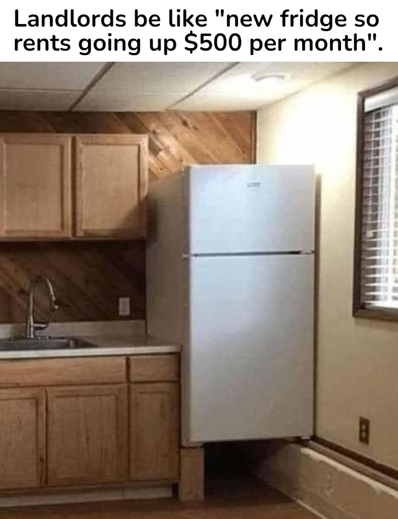 daily dose of randoms - interior design mistakes funny - Landlords be "new fridge so rents going up $500 per month".