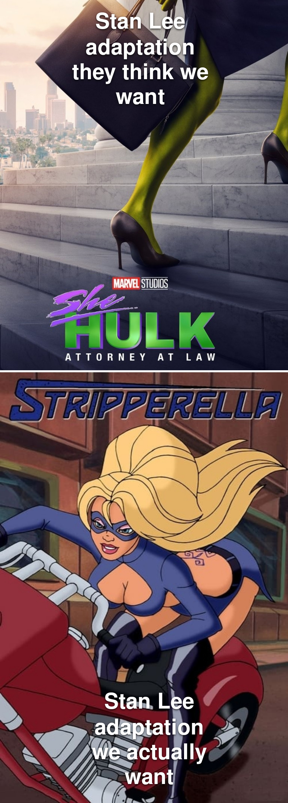 striparella show - Stan Lee adaptation they think we want Marvel Steks Shee Hulk Attorney At Law Stripperella Stan Lee adaptation we actually want