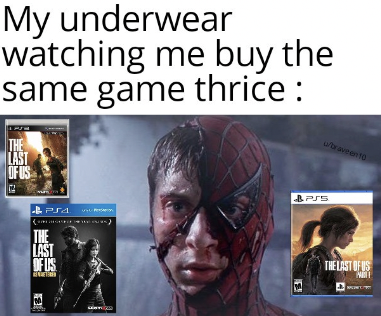 gaming memes - media - My underwear watching me buy the same game thrice The Last Of Us PS4 Re Over The Cate Of The Sale Cruiser The Last Of Us Enastere wa wbraveen 10 Pss The Last Of Us Parti 4