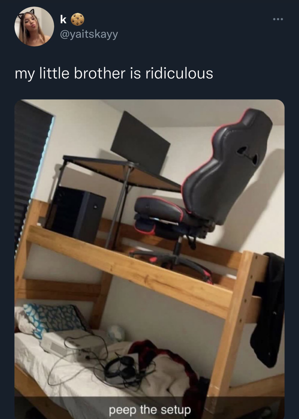 Dudes posting their wins - gaming bnk bed - my little brother is ridiculous peep the setup