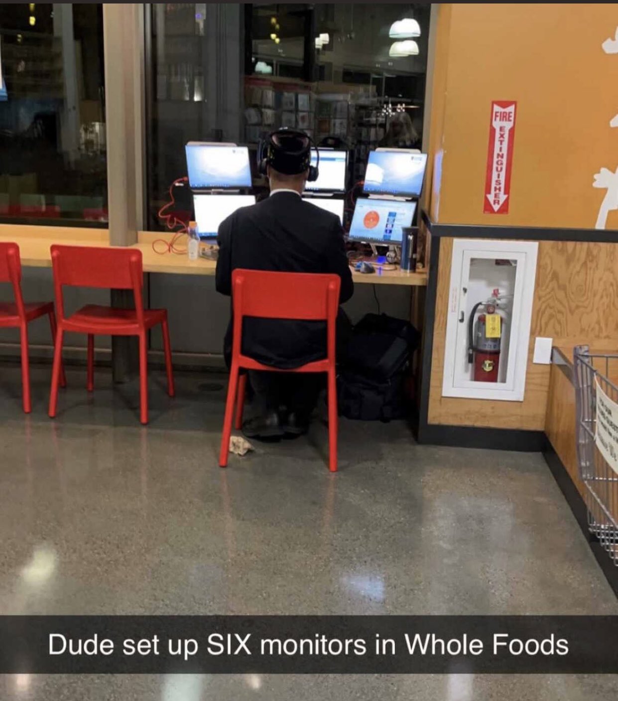 Dudes posting their wins - whole foods monitors - Rocon Fire Extingisher Dude set up Six monitors in Whole Foods