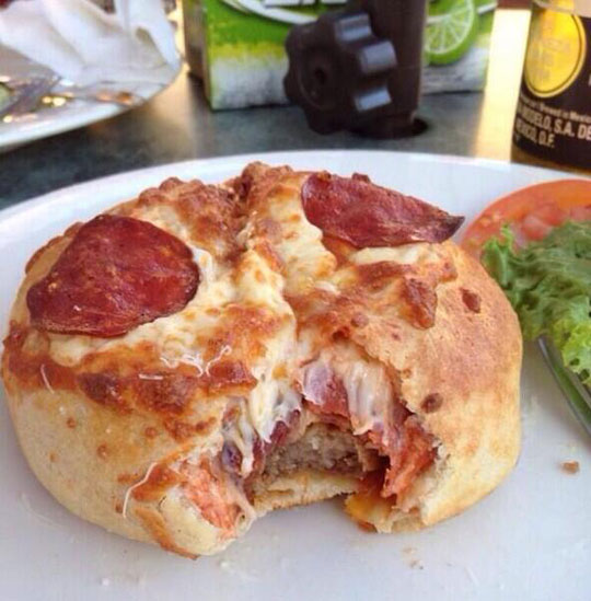 cool pics and memes - burger inside pizza