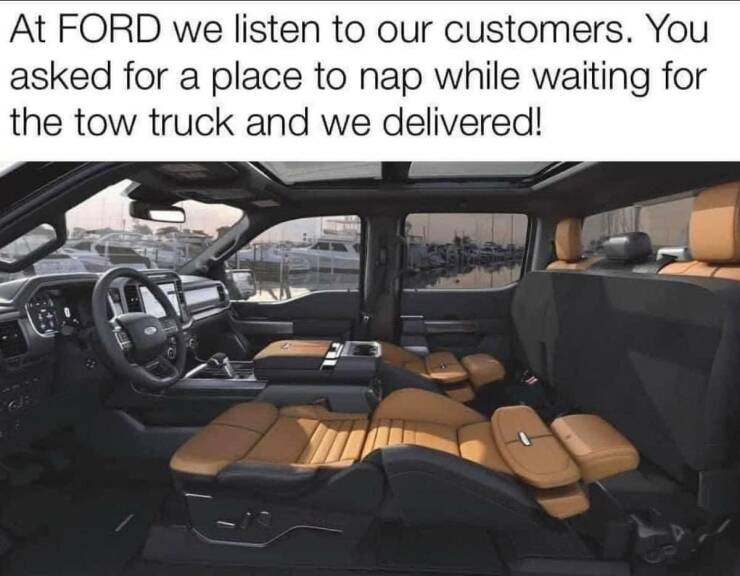 monday morning randomness - 2021 ford f150 max recline seats - At Ford we listen to our customers. You asked for a place to nap while waiting for the tow truck and we delivered!
