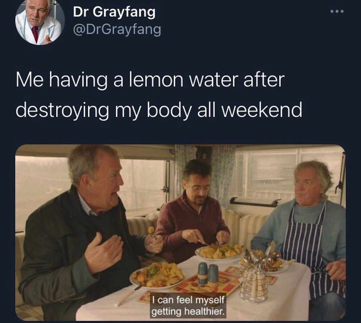 monday morning randomness - photo caption - Dr Grayfang Me having a lemon water after my body all weekend destroying I can feel myself getting healthier. ...
