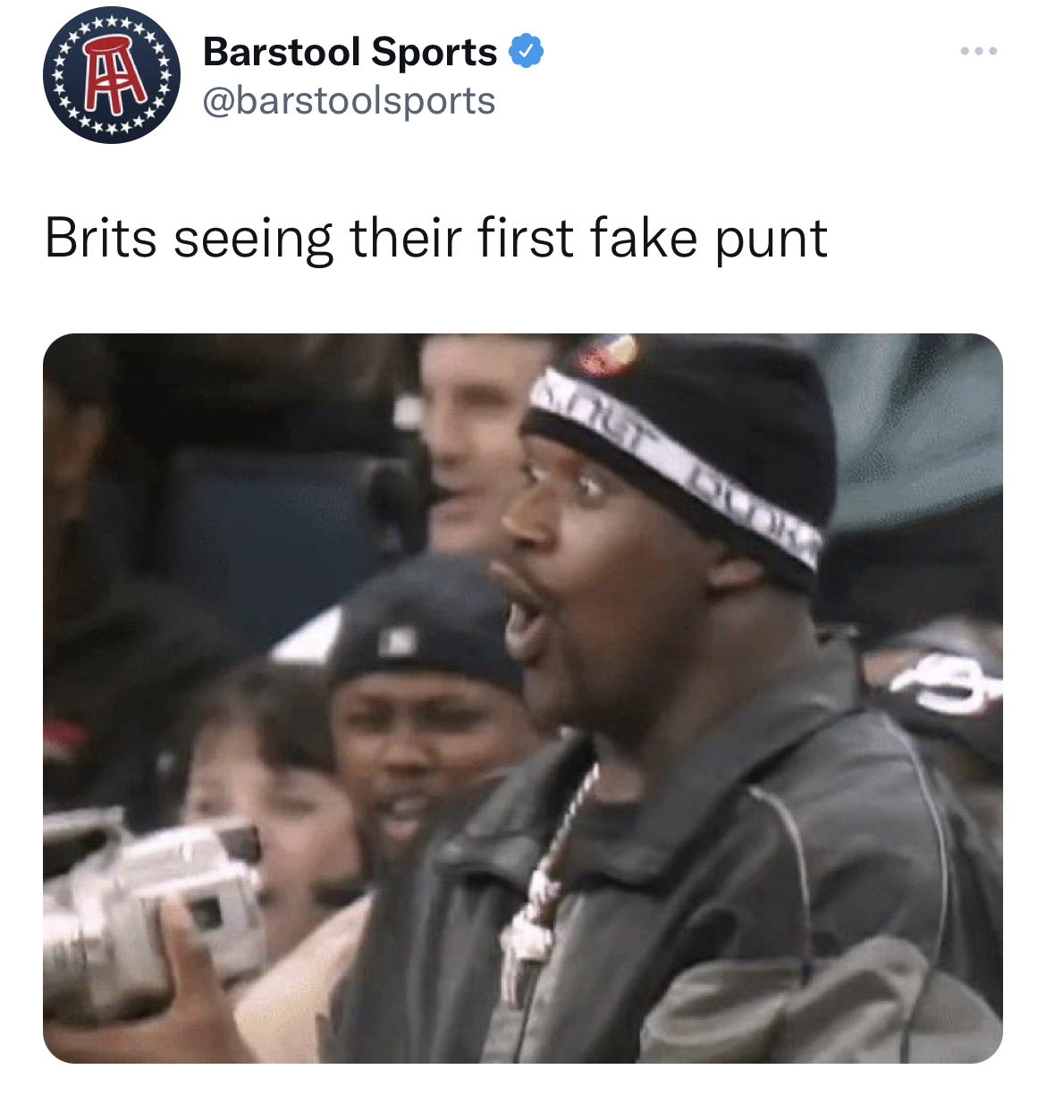 nfl memes - amnesty international - Barstool Sports Brits seeing their first fake punt