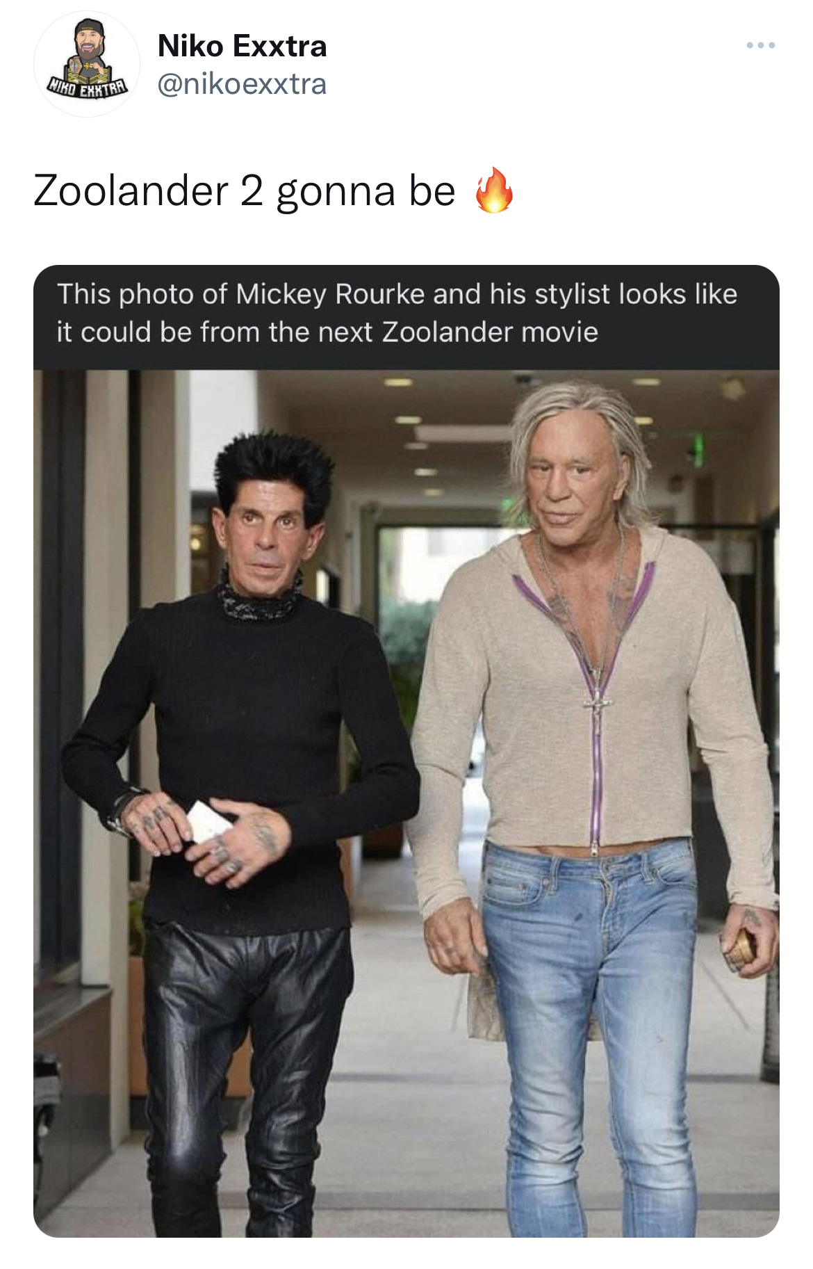 Savage and funny tweets - mickey rourke now - Niko Exxtra Zoolander 2 gonna be This photo of Mickey Rourke and his stylist looks it could be from the next Zoolander movie