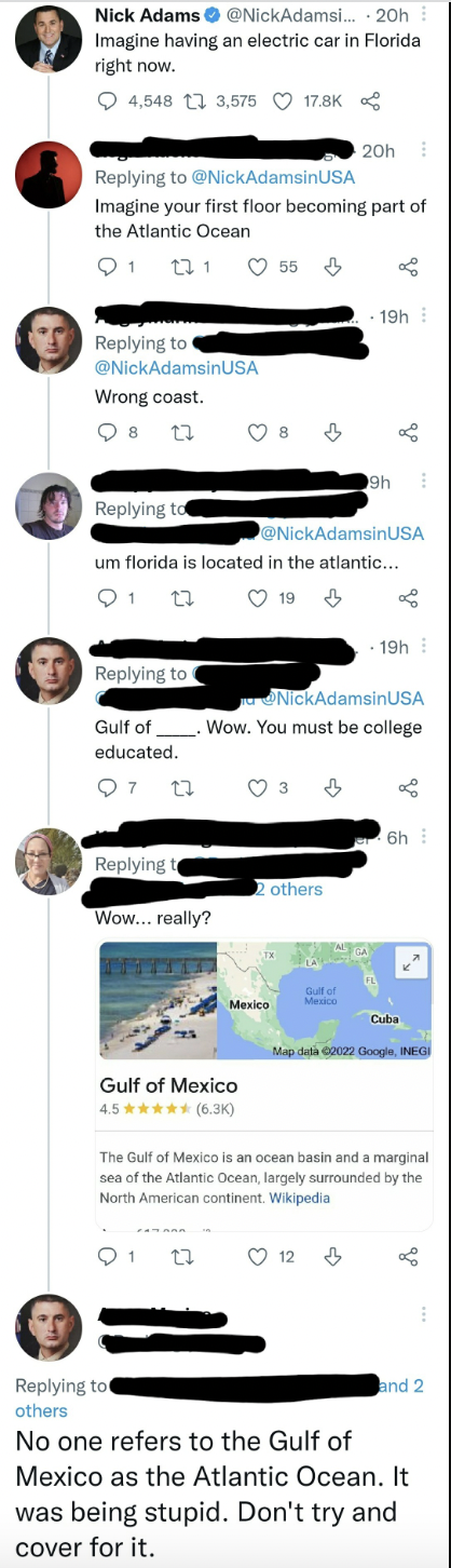 Confidently incorrect people - Imagine having an electric car in Floride right now