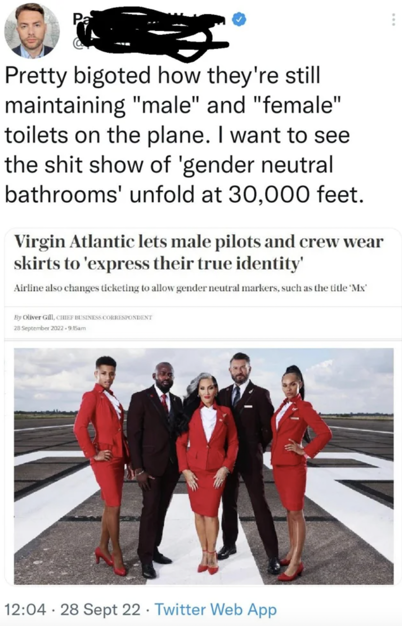 Confidently incorrect people - Virgin Atlantic - Pretty bigoted how they're still maintaining