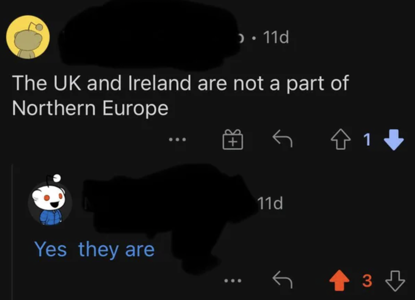 Confidently incorrect people - light - The Uk and Ireland are not a part of Northern Europe