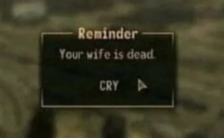 Gaming memes - grass - Reminder Your wife is dead. Cry