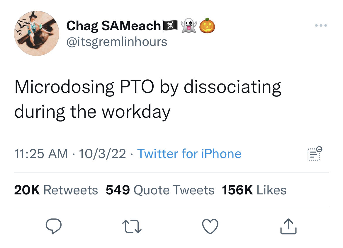 Savage and funny tweets - single until tweet - Chag SAMeach Microdosing Pto by dissociating during the workday 10322 Twitter for iPhone . 20K 549 Quote Tweets 27