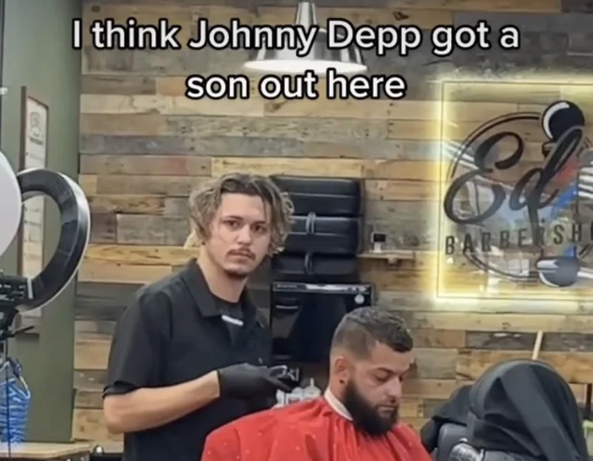 cheap celeb lookalikes - johnny depp look alike - I think Johnny Depp got a son out here O 54 Barbersh 17