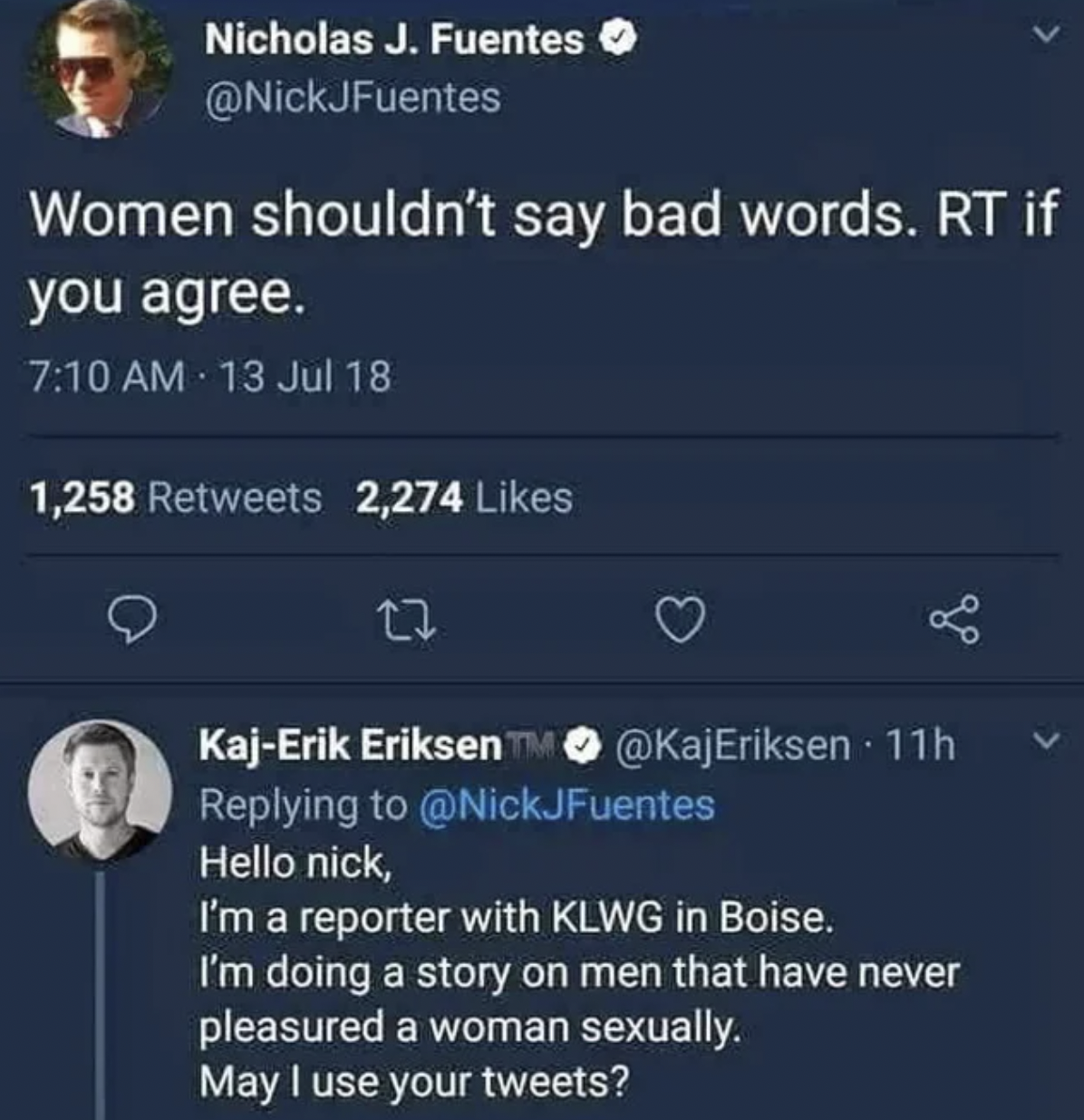 Fails and facepalms - savage replies reddit -  Women shouldn't say bad words. Rt if you agree.