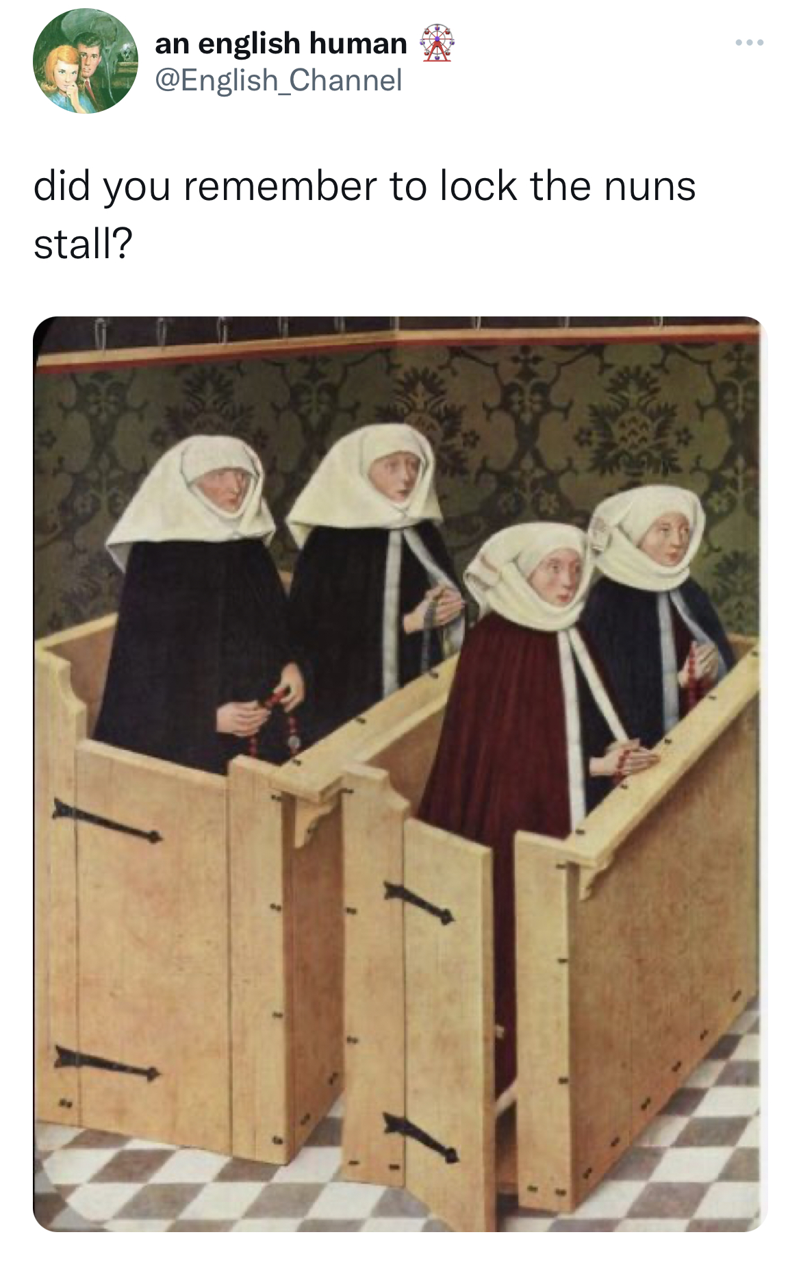 savage and funny tweets - design - an english human did you remember to lock the nuns stall?