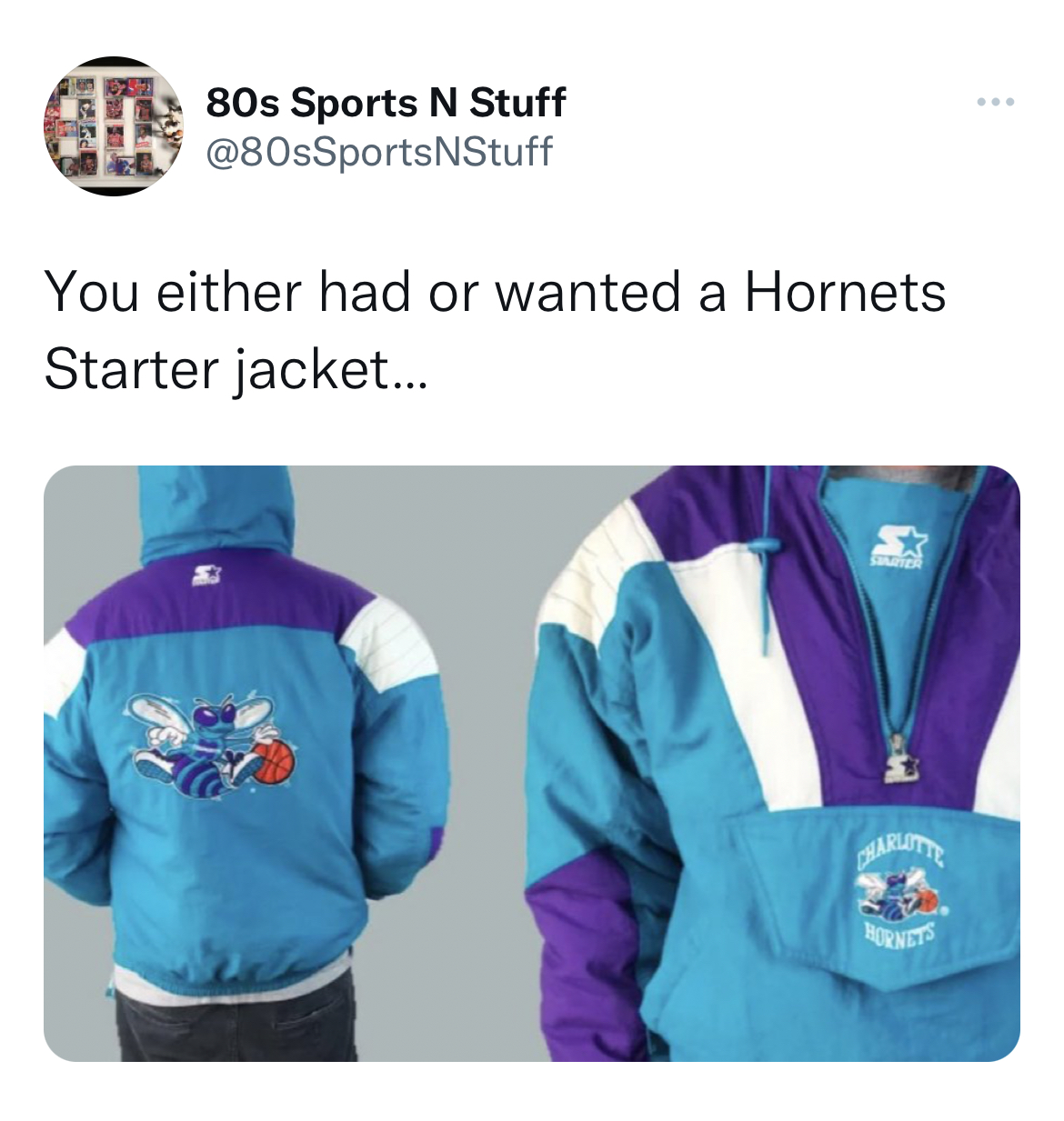 Tweets of the week - hoodie - 80s Sports N Stuff You either had or wanted a Hornets Starter jacket... Charlotte Pornets
