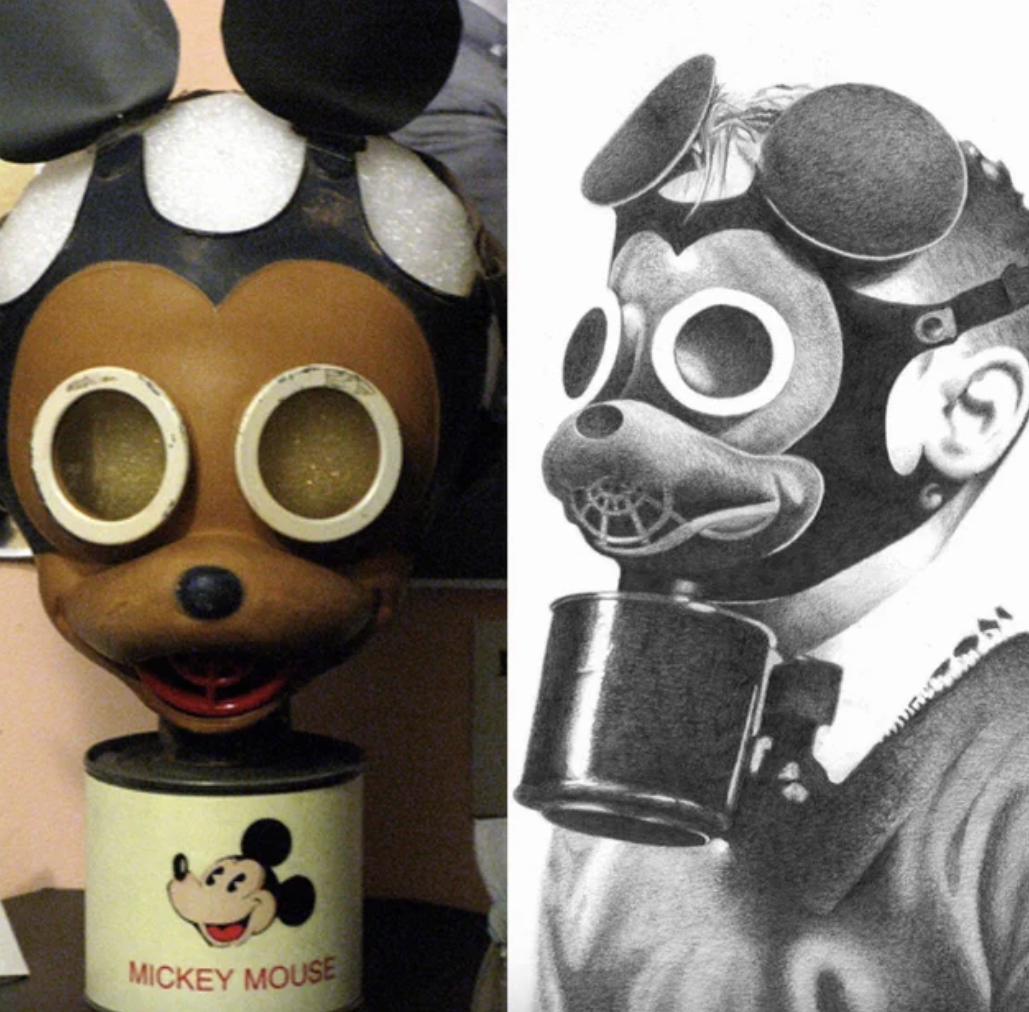 Mickey Mouse gas mask from WW2. Why do I feel like this should be on a punk album cover.