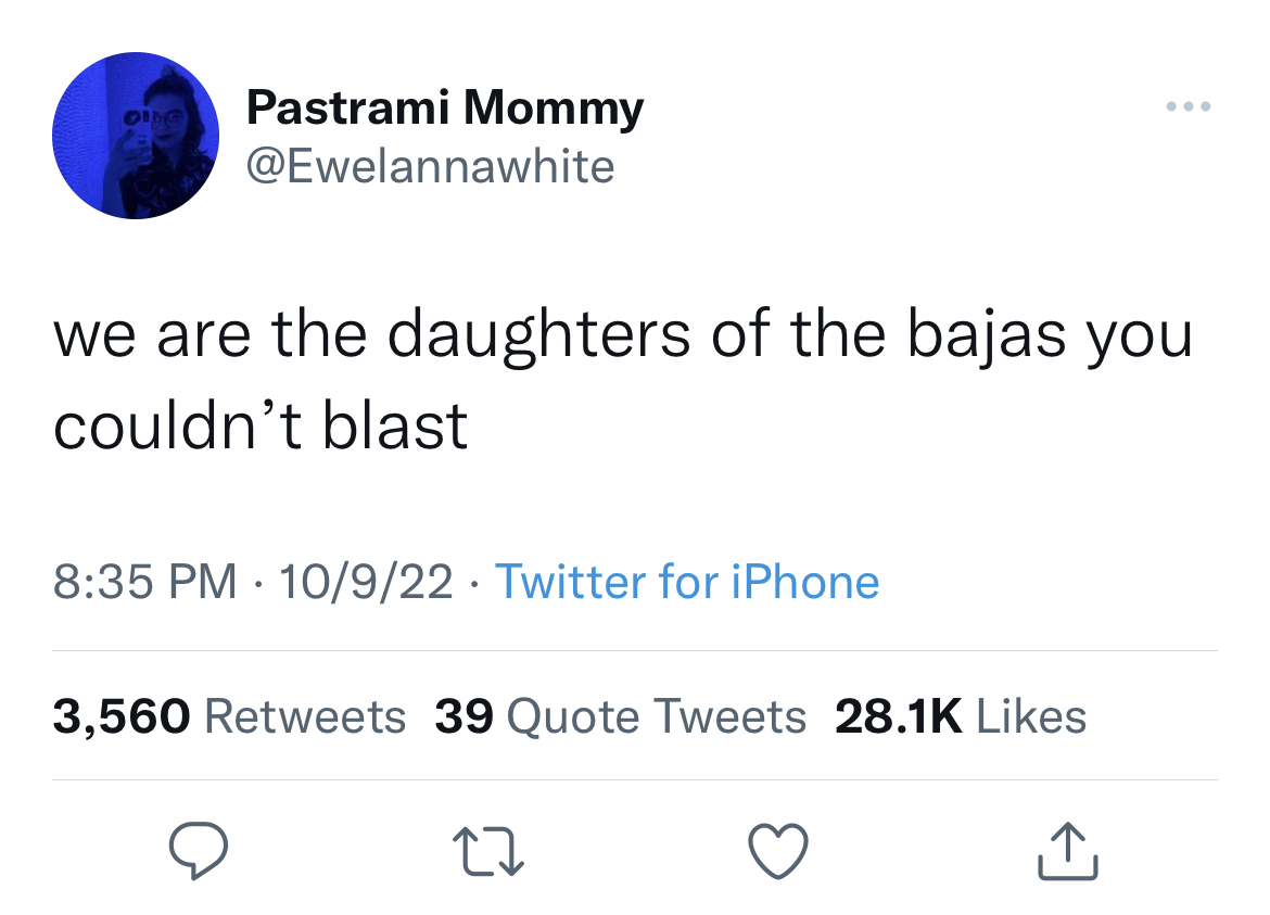 Savage Tweets - will wilkinson tweet - 040 Pastrami Mommy we are the daughters of the bajas you couldn't blast 10922 Twitter for iPhone 3,560 39 Quote Tweets 27