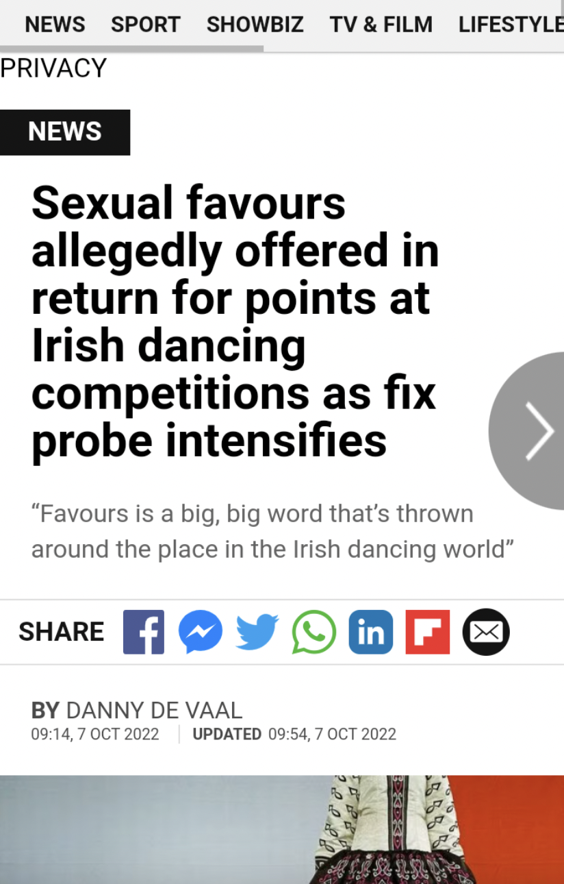 Trashy people - News Sexual favours allegedly offered in return for points at Irish dancing competitions