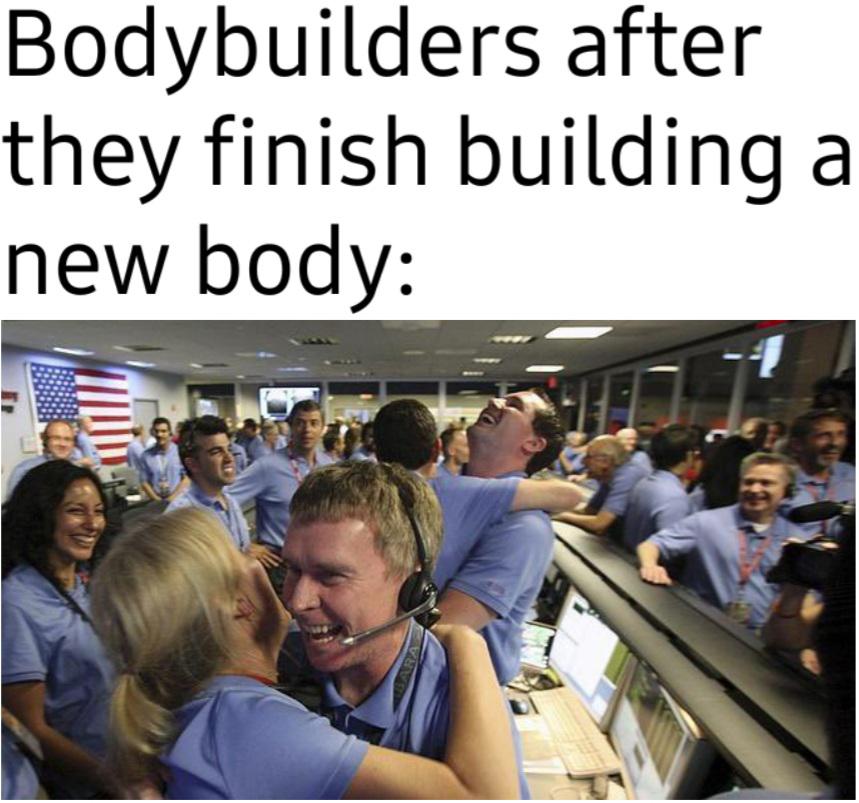 funny memes and pics - crowd - Bodybuilders after they finish building a new body