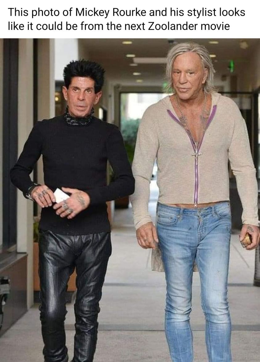 funny pics and randoms - mickey rourke now - This photo of Mickey Rourke and his stylist looks it could be from the next Zoolander movie
