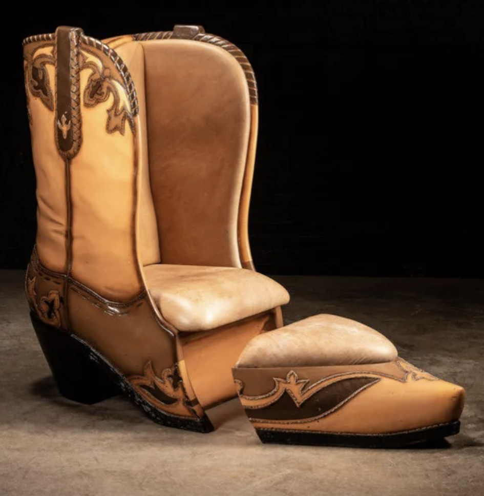 awful taste but perfect execution - cowboy boot chair
