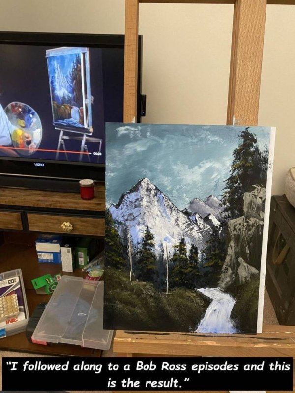 people with impressive talents - painting - 611 Ine Vazo "I ed along to a Bob Ross episodes and this is the result."