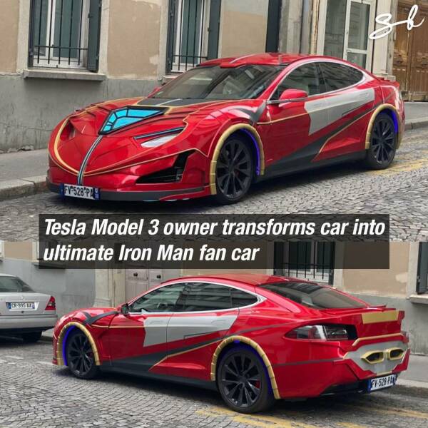 cool random pics for your daily dose - Tesla Model S - Cr395 La Fv528 Pa Tesla Model 3 owner transforms car into ultimate Iron Man fan car Sea Fv528 Pa