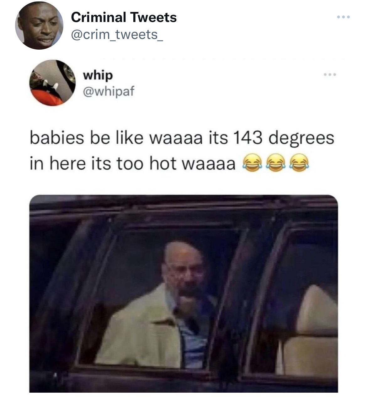 Savage Tweets - babies be like waaaa its 143 degrees - Criminal Tweets whip babies be waaaa its 143 degrees in here its too hot waaaa