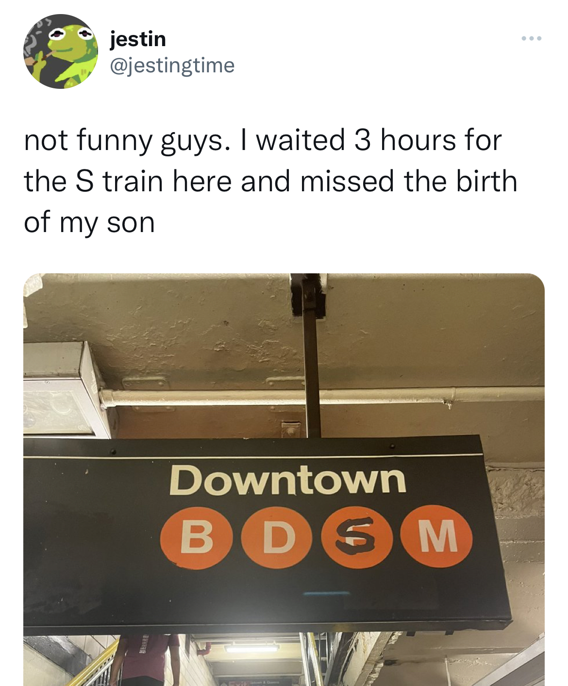 Savage Tweets - pdf icon - jestin not funny guys. I waited 3 hours for the  train here and missed the birth of my son Downtown Bdsm