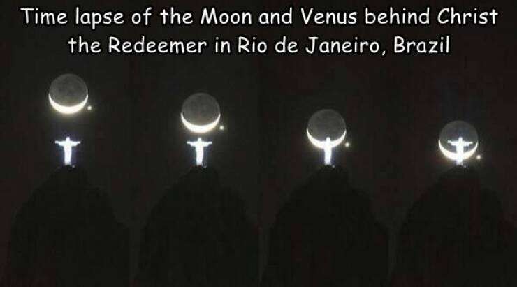daily dose of randoms -  christ the redeemer and the moon - Time lapse of the Moon and Venus behind Christ the Redeemer in Rio de Janeiro, Brazil t 3 A