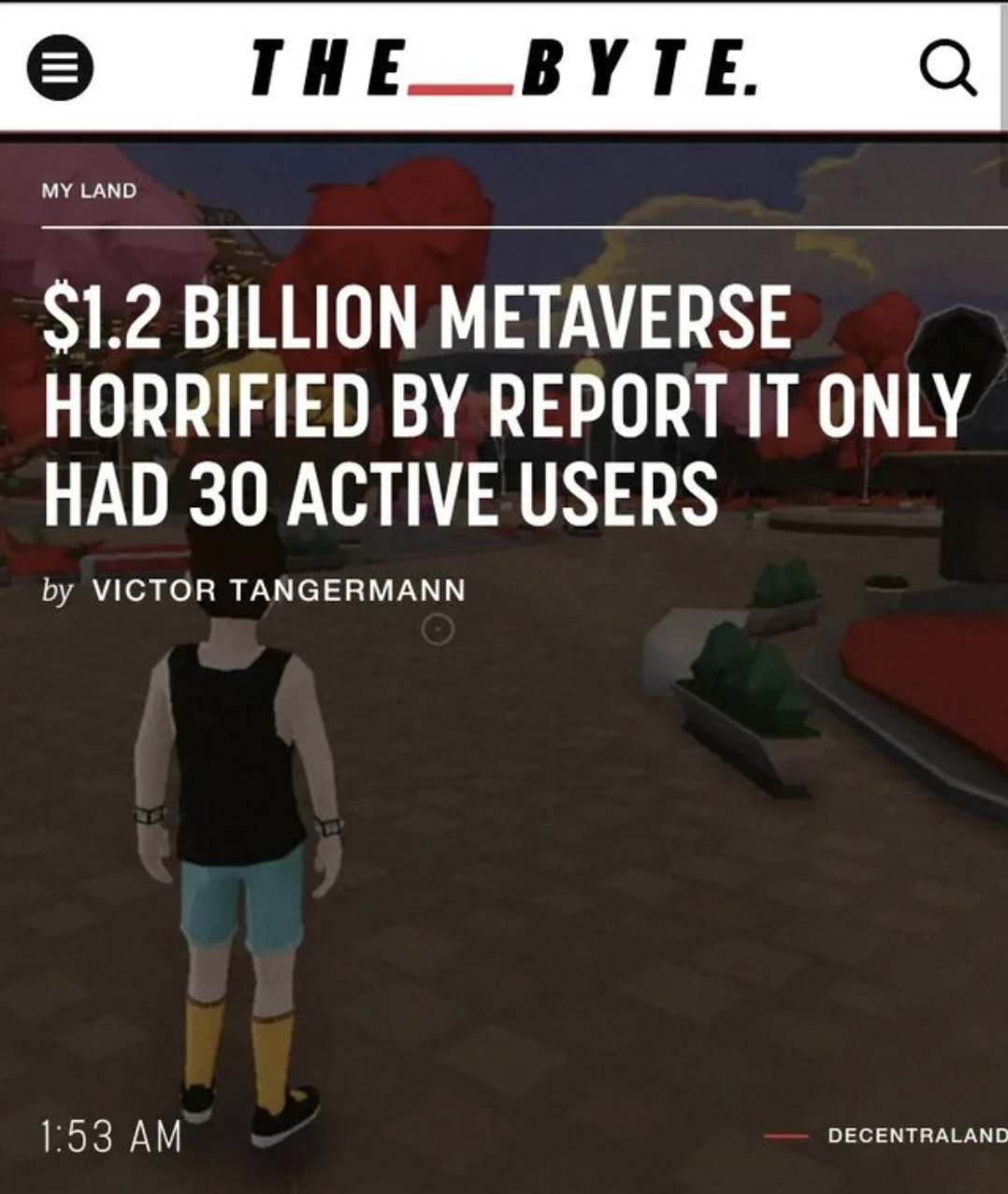 $1.2 Billion Metaverse Horrified By Report It Only Had 30 Active Users