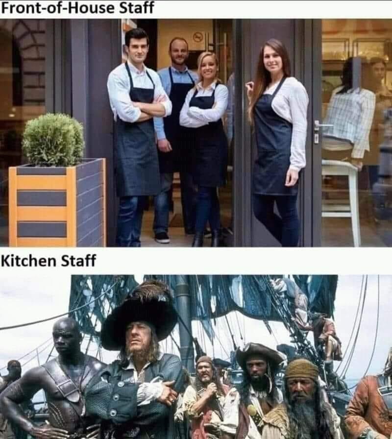 daily dose of pics and memes - front staff kitchen staff meme - FrontofHouse Staff Kitchen Staff