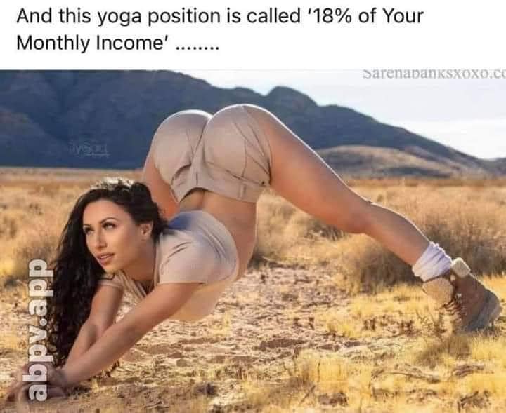 spicy memes for thirsty thursday  - girl - And this yoga position is called '18% of Your Monthly Income' dde Adqe SarenapanksXOXO.Cc