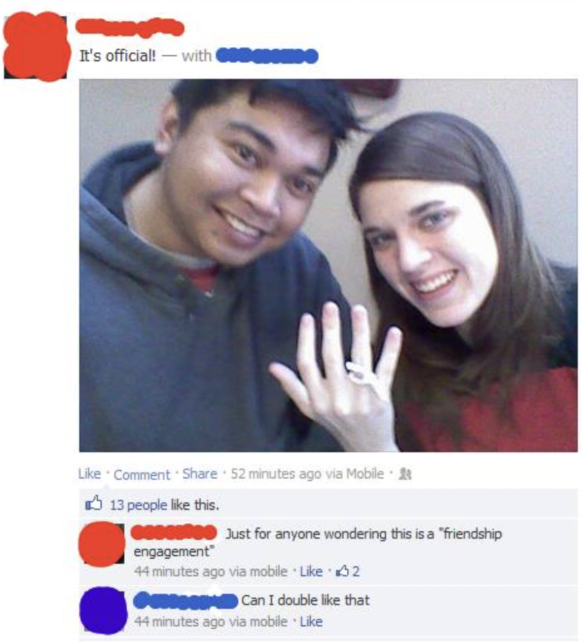 Cringey Pics - friendship engagement - It's official! with some Comment