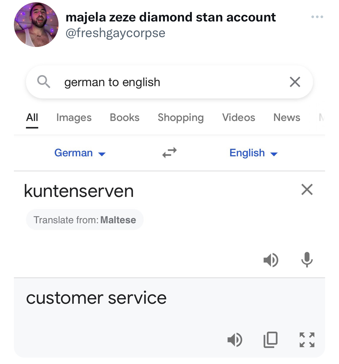 savage tweets to start the week - dirty talk in dutch - All majela zeze diamond stan account german to english Images Books Shopping Videos News German kuntenserven Translate from Maltese customer service X English X Kx Ky M
