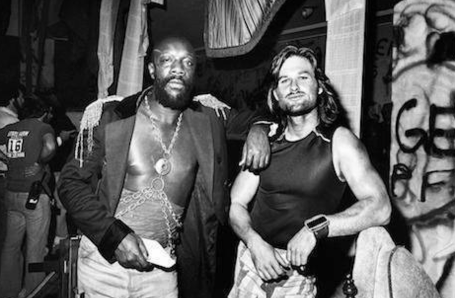 Isaac Hayes and Kurt Russell looking like absolute bada**es on the set of 'Escape from New York.'