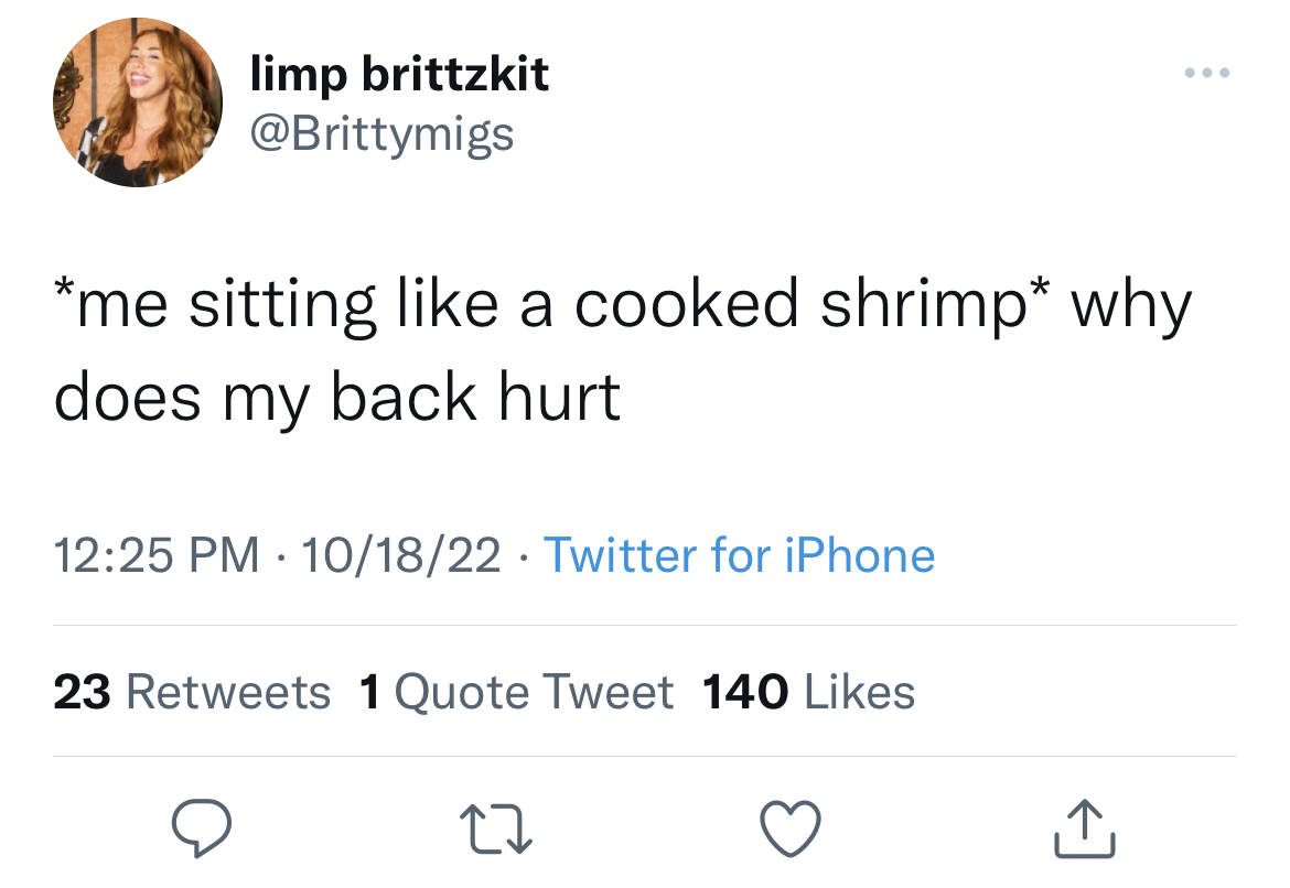Savage and hilarious tweets - my hungry ass could never be a surgeon - limp brittzkit me sitting a cooked shrimp why does my back hurt 101822 Twitter for iPhone 23 1 Quote Tweet 140 27