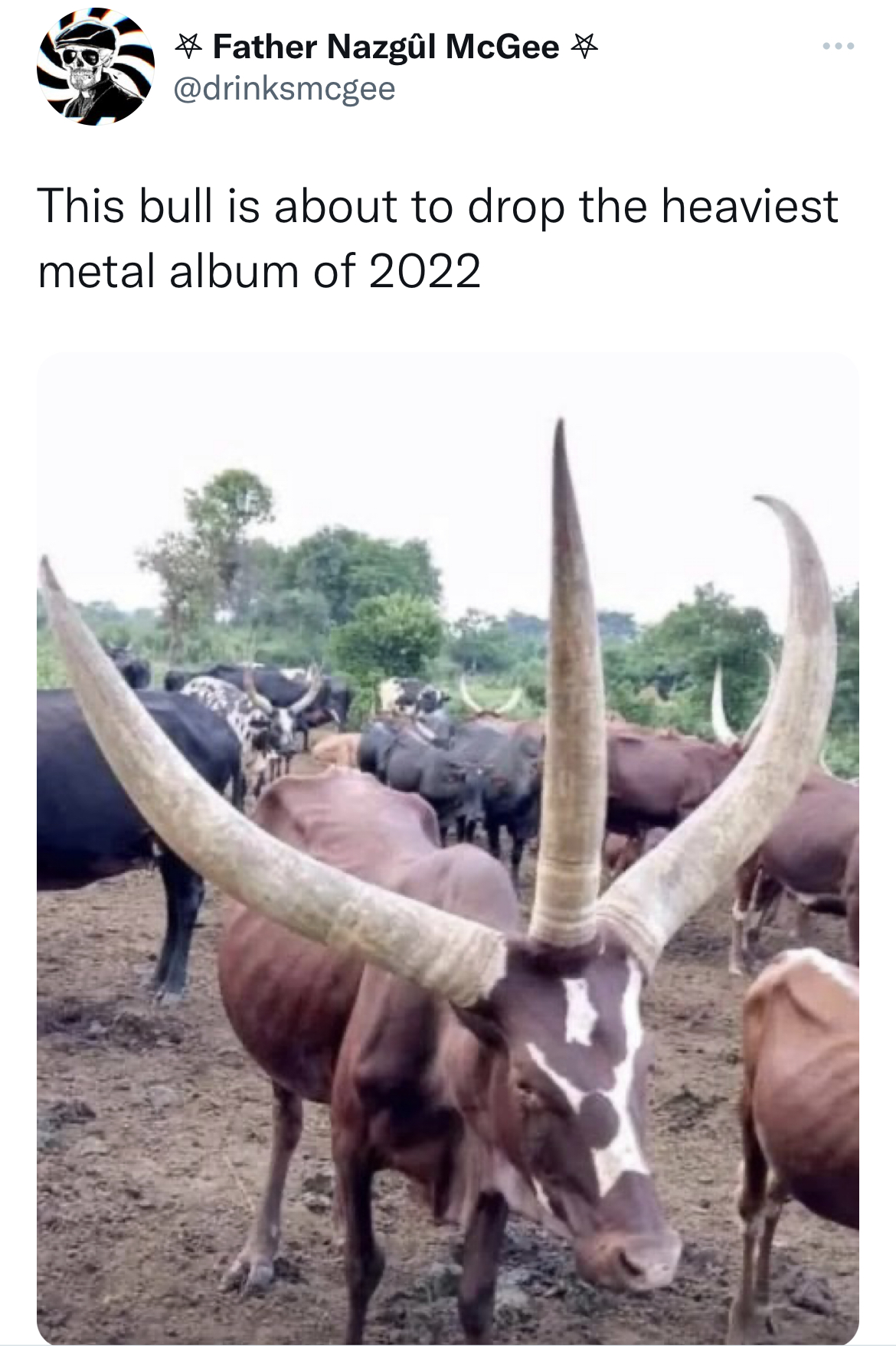 Savage and hilarious tweets - horn - Father Nazgl McGee This bull is about to drop the heaviest metal album of 2022