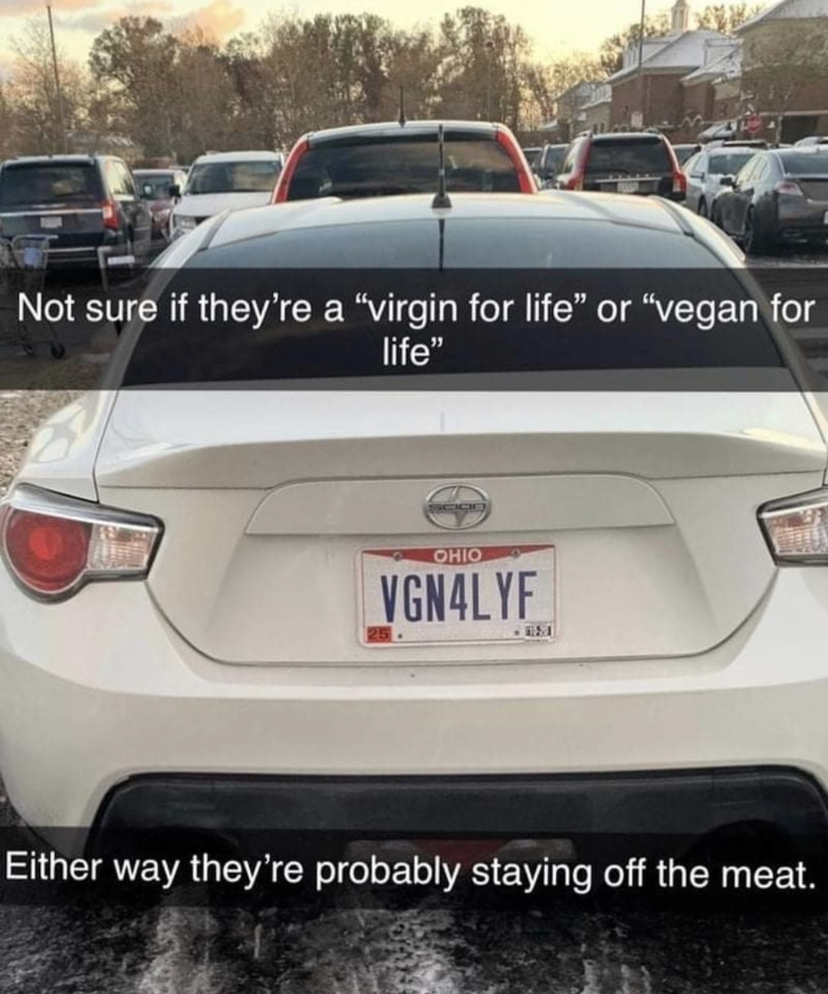 daily dose of randoms - vegan for life or virgin for life - Not sure if they're a "virgin for life" or "vegan for life" Ohio VGN4LYF Ele Either way they're probably staying off the meat.