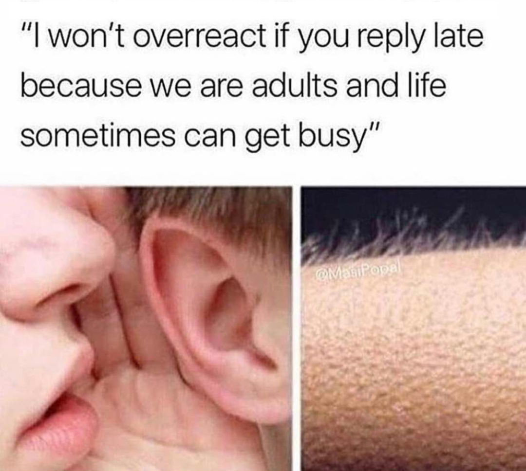 relatable memes - won t leave you when your mental illness acts up - "I won't overreact if you late because we are adults and life sometimes can get busy" MasiPopal