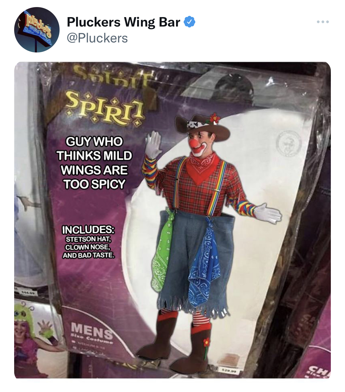 savage tweets - action figure - Medar Pluckers Wing Bar Spirit Guy Who Thinks Mild Wings Are Too Spicy Includes Stetson Hat, Clown Nose, And Bad Taste. Mens w Costume