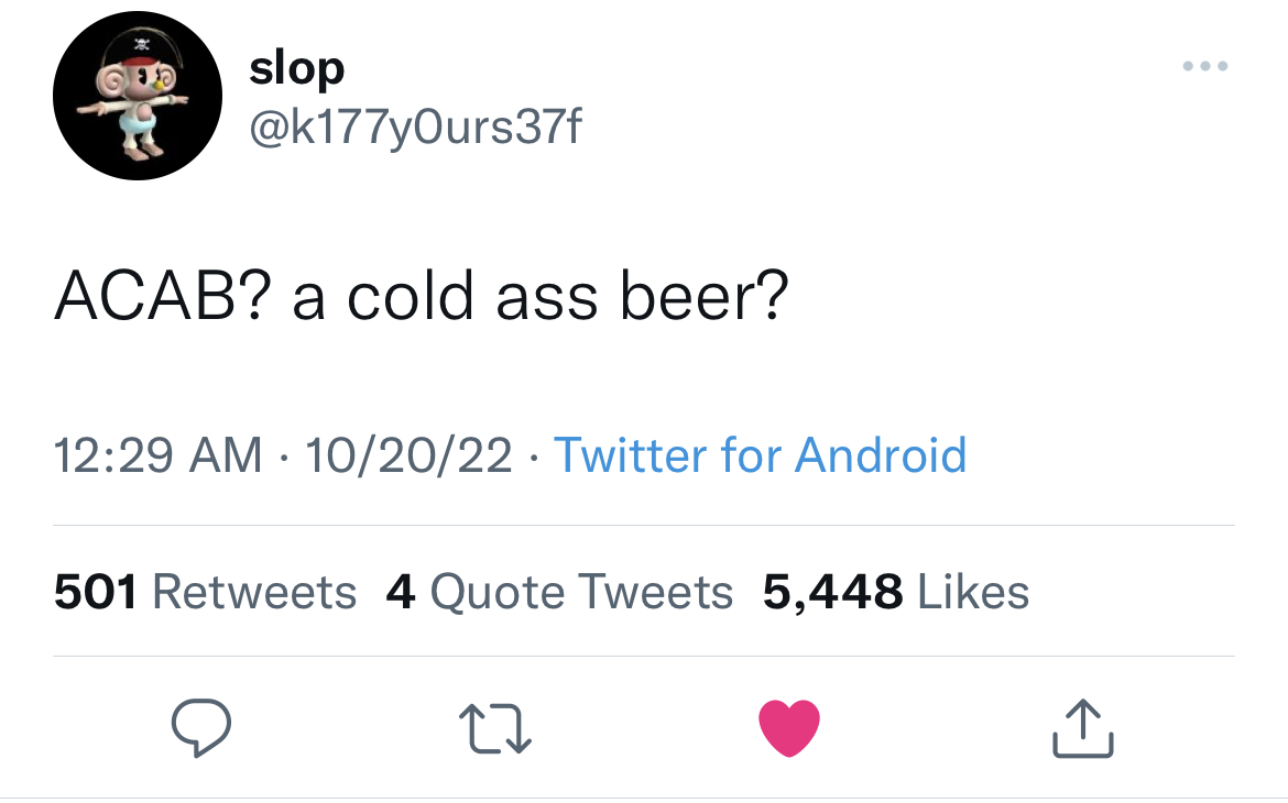 savage tweets - TheBloggess - slop Acab? a cold ass beer? 102022 Twitter for Android 501 4 Quote Tweets 5,448 27