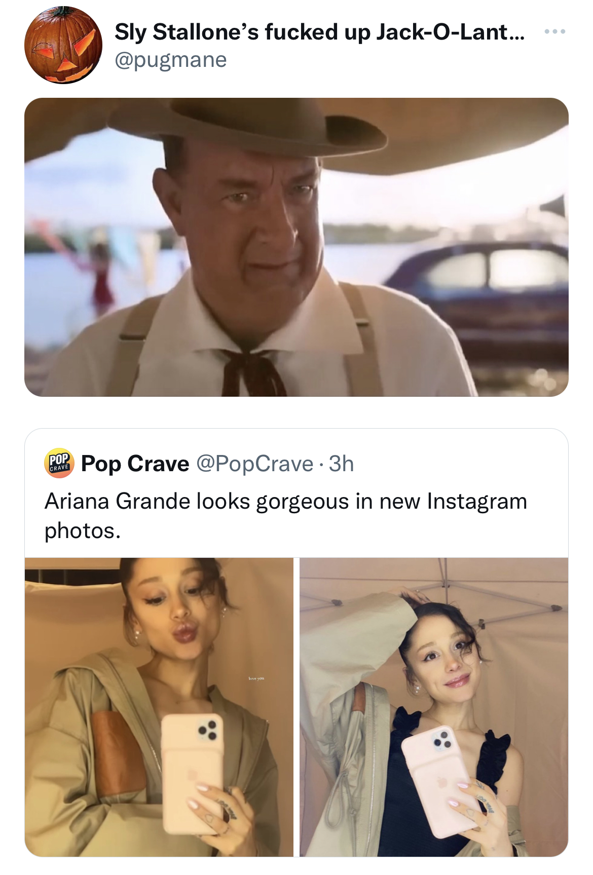 photo caption - Sly Stallone's fucked up JackOLant... Pop Crave 3h Ariana Grande looks gorgeous in new Instagram photos.