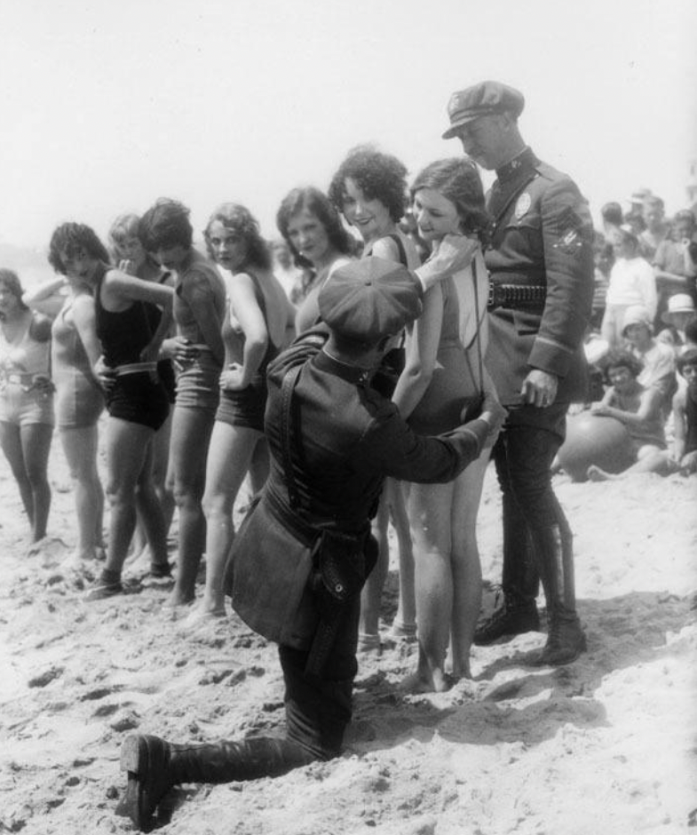 In 1929, police would enforce swimsuit modesty at Venice Beach in California of all places.
