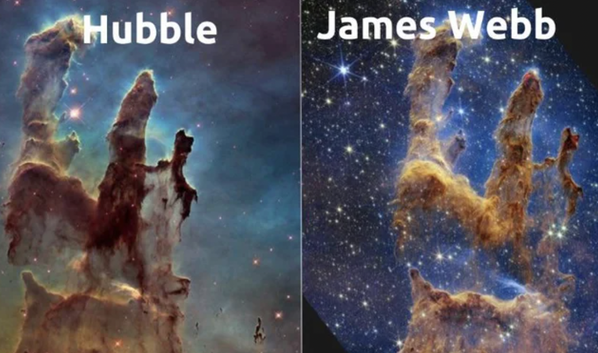 Comparison showing just how much better the James Webb telescope is than Hubble.