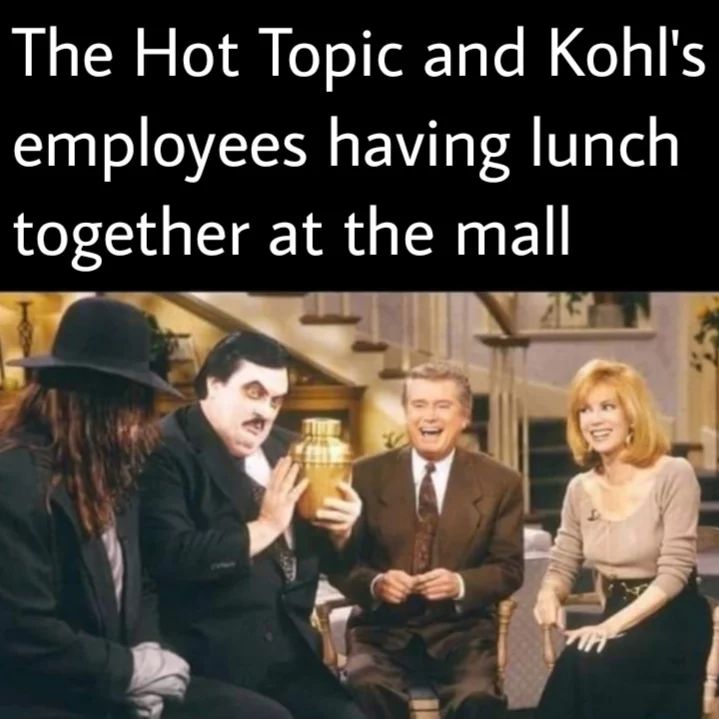 monday morning randomness - wrong with sopa michael jackson - The Hot Topic and Kohl's employees having lunch together at the mall