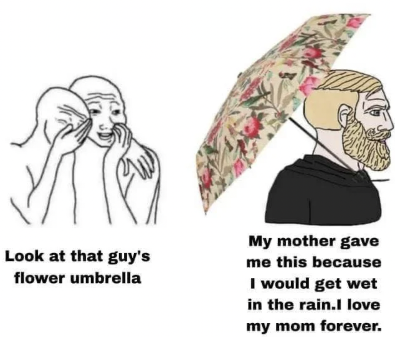 my mother gave me this umbrella - Look at that guy's flower umbrella My mother gave me this because I would get wet in the rain.I love my mom forever.